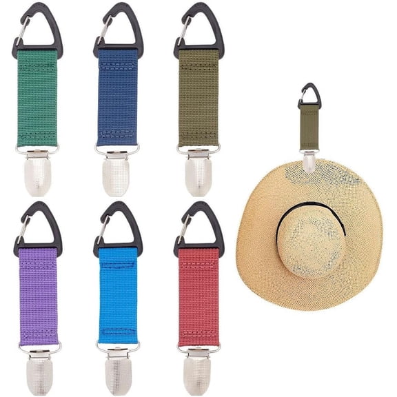 6 Pcs 6 Colors Elastic Hat Clip Nylon Hat Bag Holder Colorful Hand Free Hat Clips Strap Band Hat Clips with Alloy Clips Bag Accessory