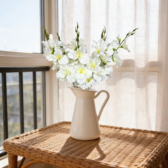 6 Pcs 6 Heads Single Artificial Gladiolus, Faux Gladiolus Flower Stems Bulk 6 Bunches for Wedding Home Decor Outdoor Photography Prop, 57cm, Clearance White