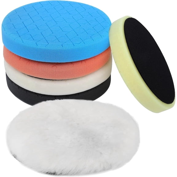 6 Pcs 6 Inch Buffing Pads, Polishing Pads 6.5 Inch 165 mm Face for 6 Inch 150mm Base Plate Compounds, Cutting Polishing Pad Kit for Car Buffer Polisher Compounding, Polishing and Waxing