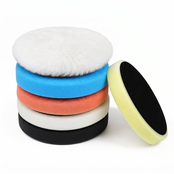 6 Pcs 6 Inch Buffing Pads, Polishing Pads 6.5 Inch 165 mm Face for 6 Inch 150mm Base Plate, Sponge and Wool Buffer Pads for Compounds, Polishing and Waxing