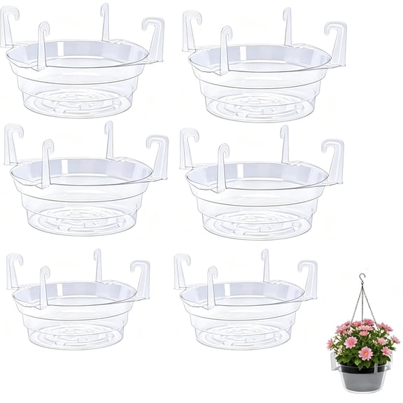 6 Pcs 6 Inch Hanging Plant Water Catcher Tray, Hanging Basket Saucer, Clear Drip Pan Saucers for Hanging Planters & Pots, Indoor Self Watering Accessories for Hanging Plant Baskets