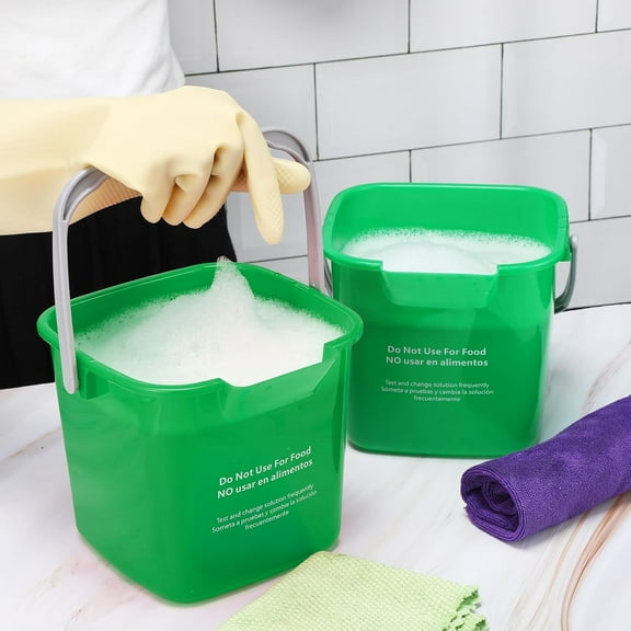 6 Pcs 6 Quart Green Cleaning Bucket for Home, Commercial, Restaurant, Kitchen, Office, School - Sanitizing Square Bucket