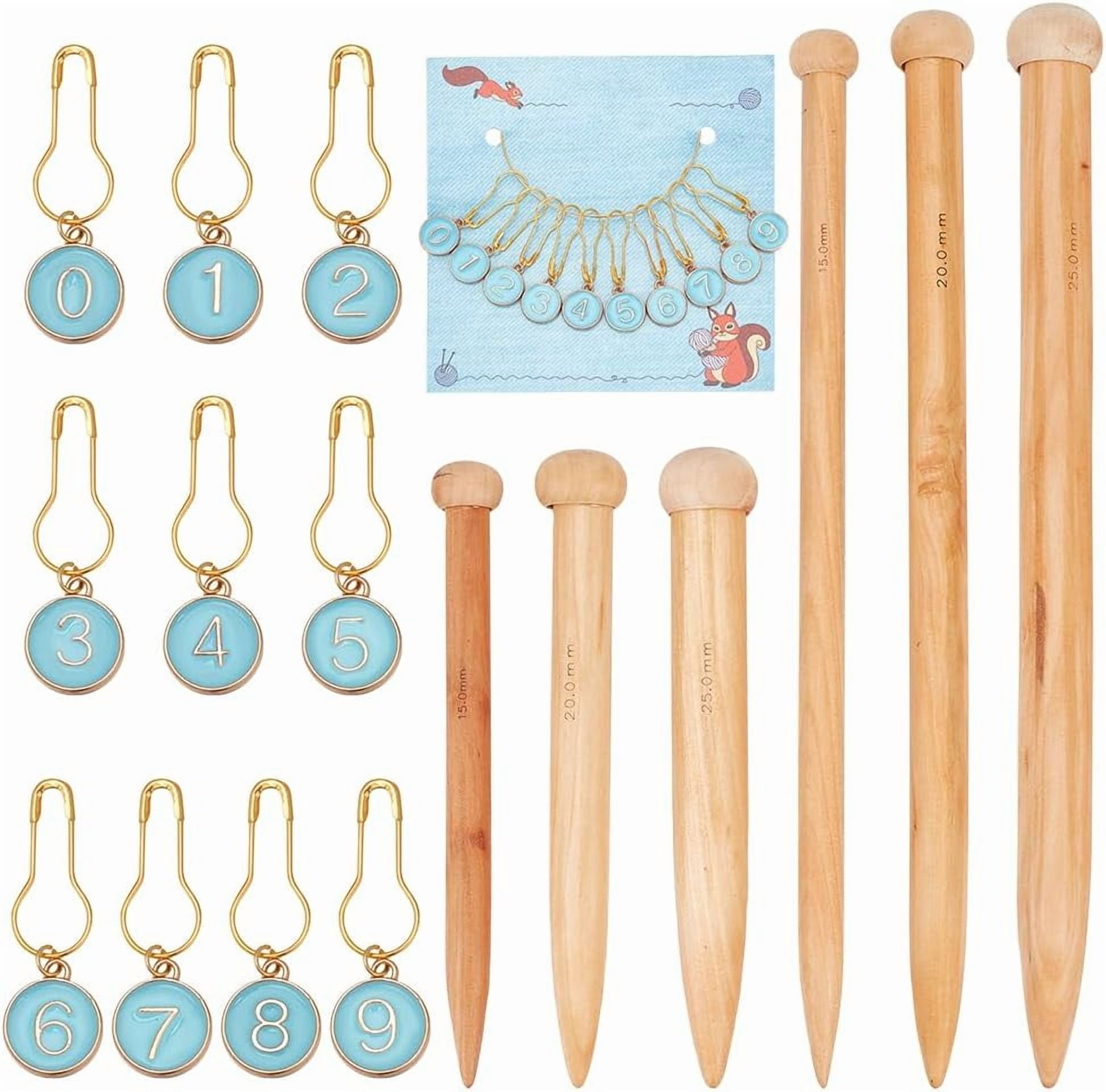 6 Pcs 6 Sizes Large Knitting Needles 10 Pcs 0-9 Numbers Alloy Enamel Flat Round Stitch Markers Bamboo Circular Knitting Needles for Yarn Beginner DIY Fabric Crafts Crochet