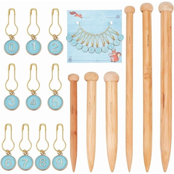 6 Pcs 6 Sizes Large Knitting Needles 10 Pcs 0-9 Numbers Alloy Enamel Flat Round Stitch Markers Bamboo Circular Knitting Needles for Yarn Beginner DIY Fabric Crafts Crochet