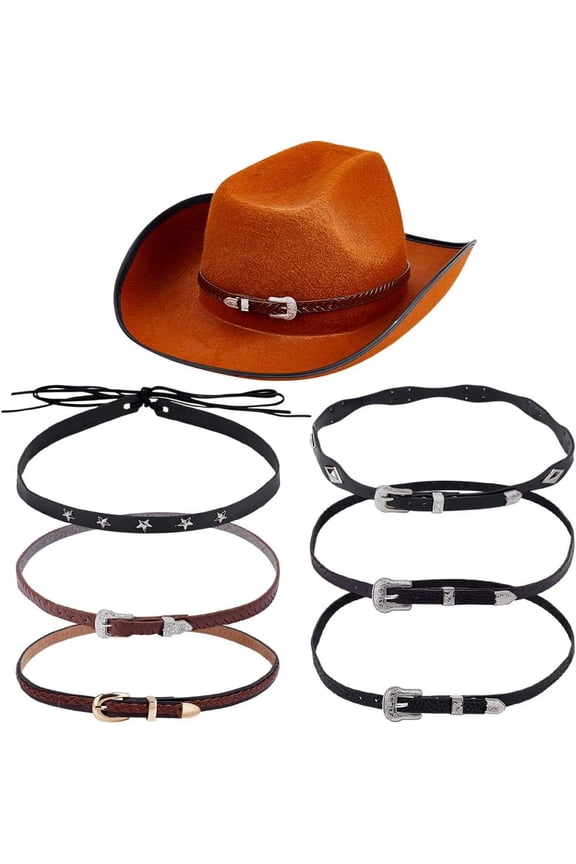 6 Pcs 6 Styles Leather Hat Band Adjustable Ethnic Western Cowboy Hat Belts with Alloy Buckle