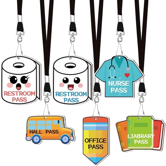 6 Pcs 6 Styles School Nurse Office Pass Wooden Bathroom Passes Cartoon Pattern Classroom Restroom Library Hall Wooden Slips