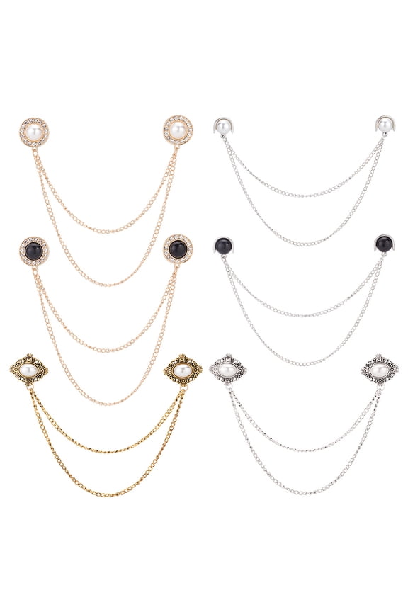 6 Pcs 6 Styles Sweater Chain Clips Alloy Pearl Shawl Clips Collar Holders Decorations Mixed Color Cardigan Clip Collar Pins Dress