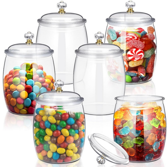 6 Pcs 64 oz Candy and Cookie Jar Plastic Jars with Lids D rative Apothecary Containers Candy Buffet Containers Clear Airtight Food Storage Canister Home D ration