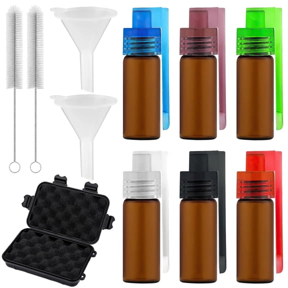 6 Pcs 67mm Glass Spice Bottles with Funnel, Mini Travel Salt and Pepper Shakers, Includes Cleaning Sticks and EDG Storage Box, Perfect for Kitchen and Travel