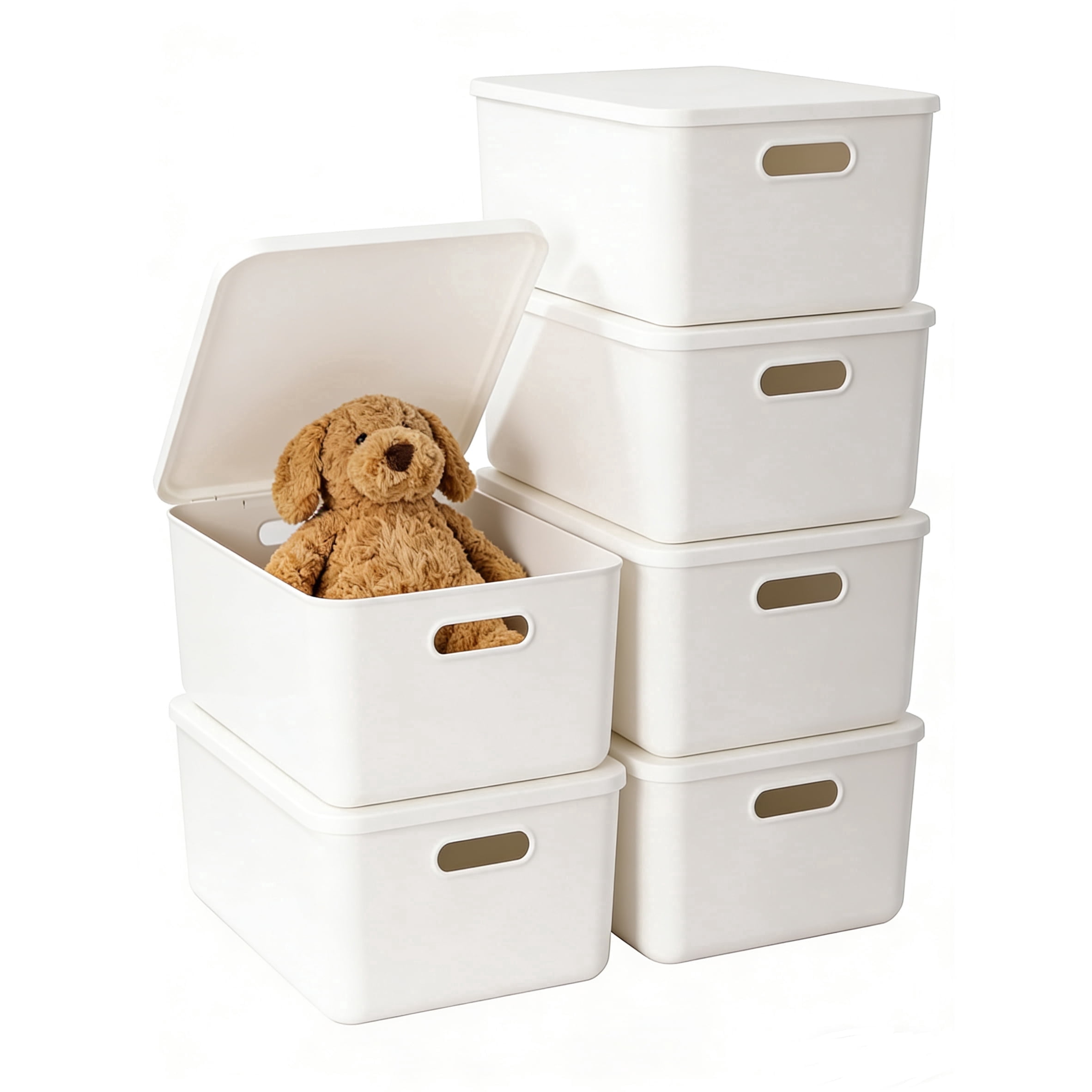 6Pack 7.8QT White Plastic Storage Bin With Lid, 11.8 in x 8.1 in x 8.1 in