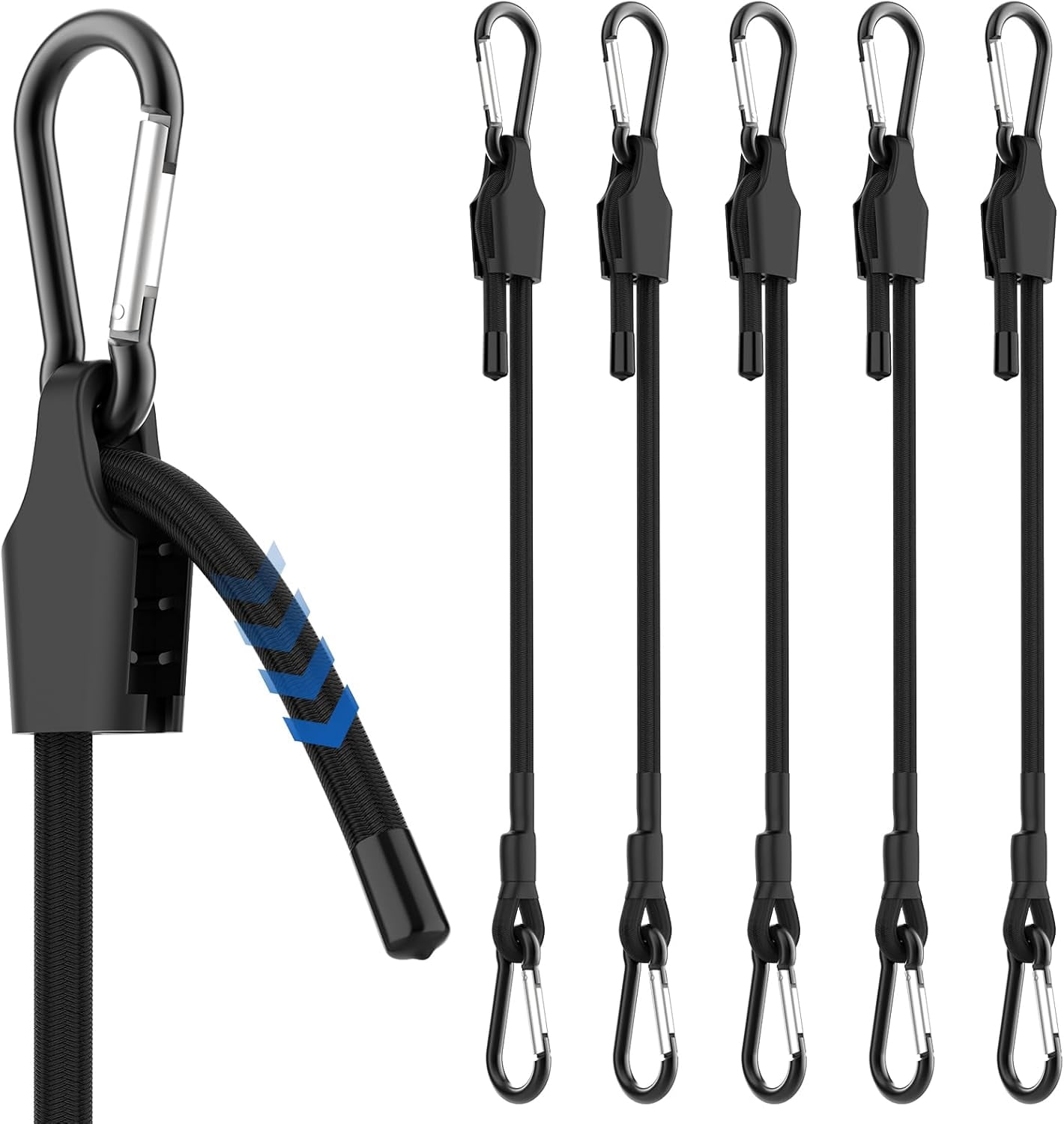 6 Pcs 72 Inch Adjustable Bungee Cord with Hooks, Easy to Adjust from 7" to 72", Heavy Duty Outdoor Carabiner Bungee Cord for Cargo Bike Luggage Carts Truck (Black)