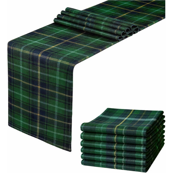 6 Pcs 72 X 13 Tartan Plaid Table Runner, Green Blue Tartan Baby Shower