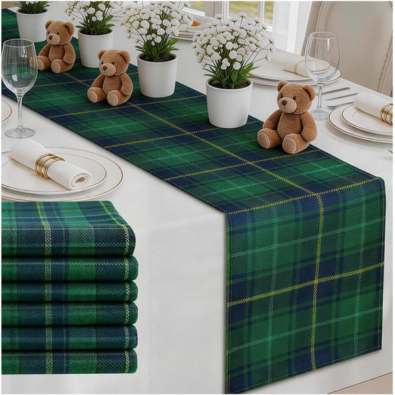 6 Pcs 72 x 13'' Tartan Plaid Table Runner Vintage Birthday Party Decoration Blue and Green Table Runners for Baby Shower Theme Party Home Kitchen Decor