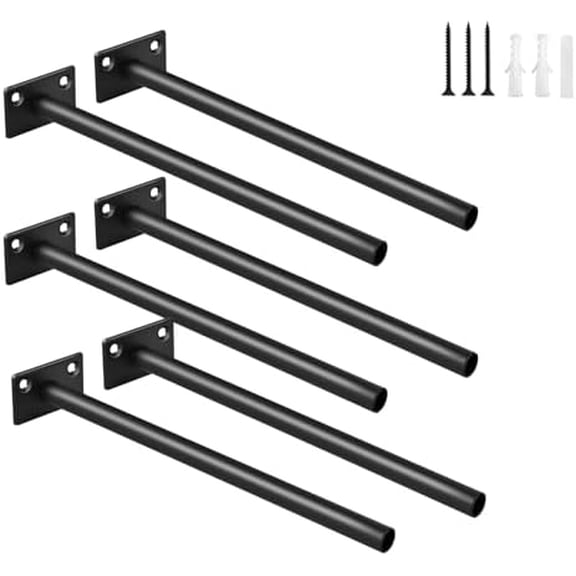 6 Pcs 8" Black Steel Floating Shelf Bracket Blind Shelf Supports - Hidden Brackets for Floating Wood Shelves - Concealed Blind Shelf Support – Screws and Wall Plugs Included