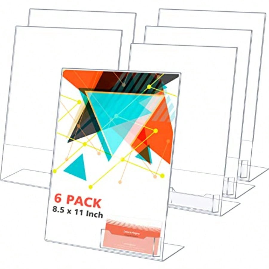 Slanted Card Display Rack 6 Pcs 8.5 X 11 Inch Acrylic Slanted Sign Holder With Business Card ...
