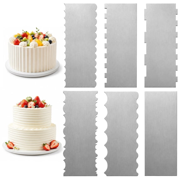 6 Pcs 8.7 In Cake Scraper Smoother Set, Double Sided Stainless Steel Cake Decorating Comb, Professional Baking Tools for Icing, Buttercream, Mousse, Border Decoration
