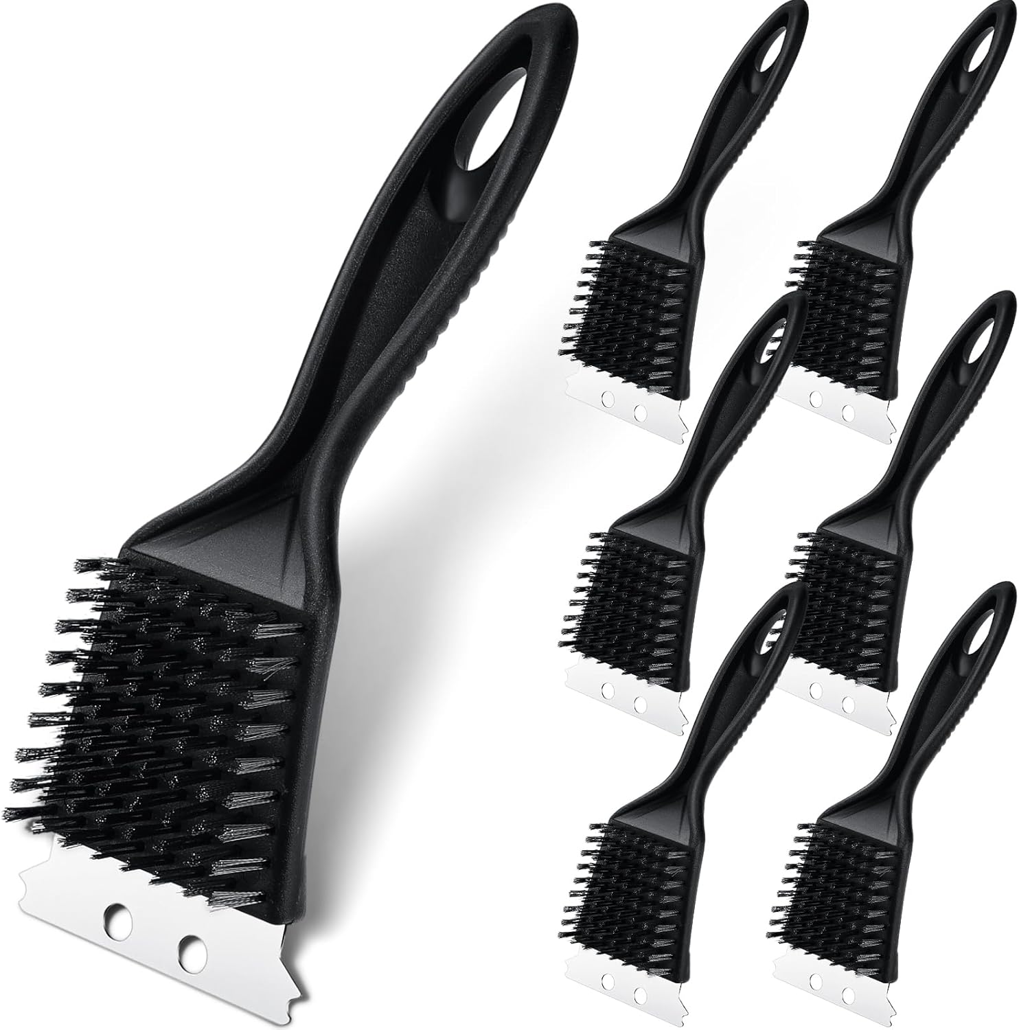 6 Pcs 8 Inch Grill Brush with Scrap Black Scrubbing Stainless Steel Wire Cleaner BBQ Accessories for Indoor Outdoor Grate Remove Grease Burnt Food