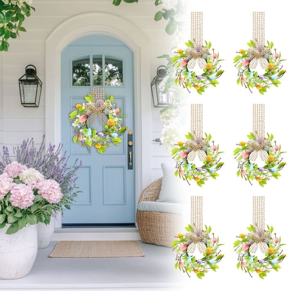 6 Pcs 8" Mini Easter Wreaths for Kitchen Cabinet, Small Spring Artificial Easter Egg Wreath with Ribbon Bow for Window Front Door Table Centerpiece Farmhouse Decor