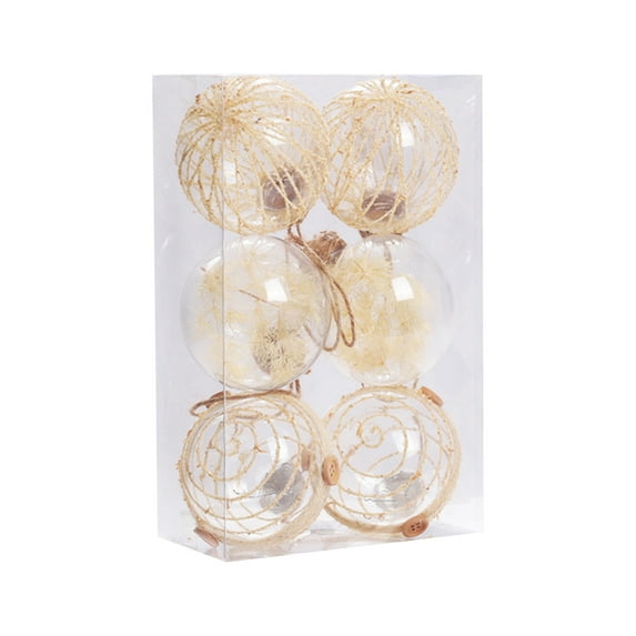 6 Pcs 8cm Shatterproof Christmas Ball Ornaments, Natural Jute & Transparent Design Hanging Decor, Festive Decor for Christmas Tree, Wedding & Party Decoration Supplies