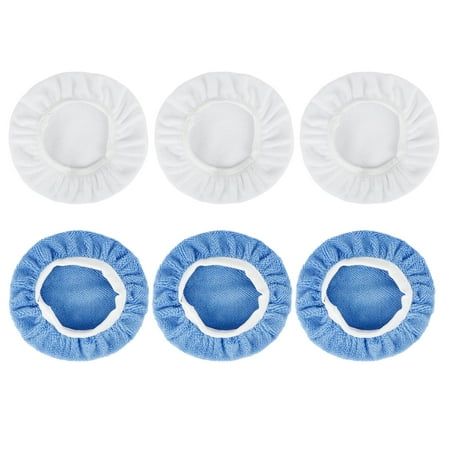6 Pcs 9-10 Inch Light Blue White Soft Mircrofiber Car Wax Polishing Bonnet Buffing Pad Washable Covers Polisher
