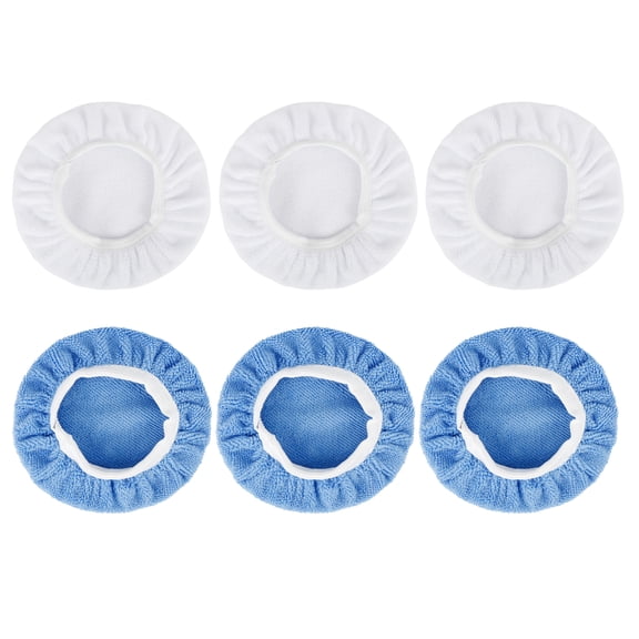 6 Pcs 9-10 Inch Light Blue White Soft Mircrofiber Car Wax Polishing Bonnet Buffing Pad Washable Covers Polisher