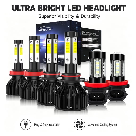 6 Pcs 9005 H11 H11 LED Headlight Fog Light Bulbs Combo White 6000K For Honda Pilot 2006-2018 2022-2025 8000LM 300% Brighter Easy Install