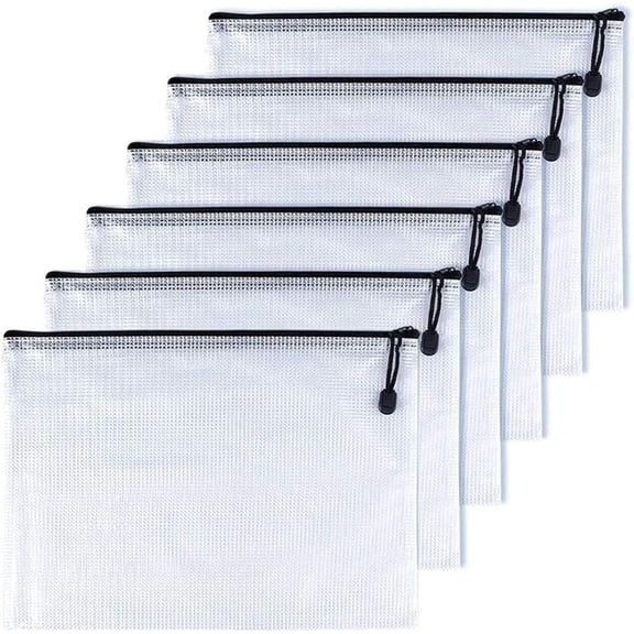 6 Pcs A4 Standard Mesh Zipper Pouch 13x9 Inch Black Plastic Zip File Folders for School Office Documents