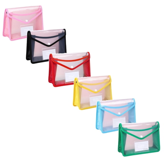 6 Pcs A5 Plastic Expanding File Folder, Transparent Envelopes with Snap Closure, Receipts Letters School Home Office, Assorted Colors (9.84X3.14X7.48 Inch)