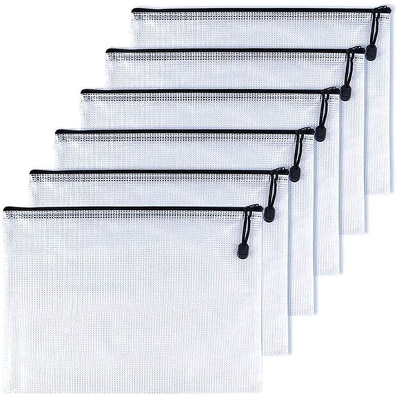 6 Pcs A6 Small Mesh Zipper Pouch 6x4.5 Inch Black Plastic Zip File Folders for Office Receipts Cosmetics