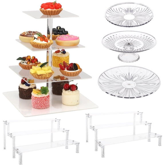 6 Pcs Acrylic Dessert Table Display Set, Clear Cupcake Tower with 3-Tier and 4-Tier Stands, Round Cake Risers for Party Wedding Birthday