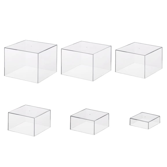 6 Pcs Acrylic Display Risers Set, Transparent Square Display Boxes, 3-8 inch / 7.5-20 cm Food Display Case, Buffet Serving Display Stand for Dessert, Collectibles, Retail Product Showcase