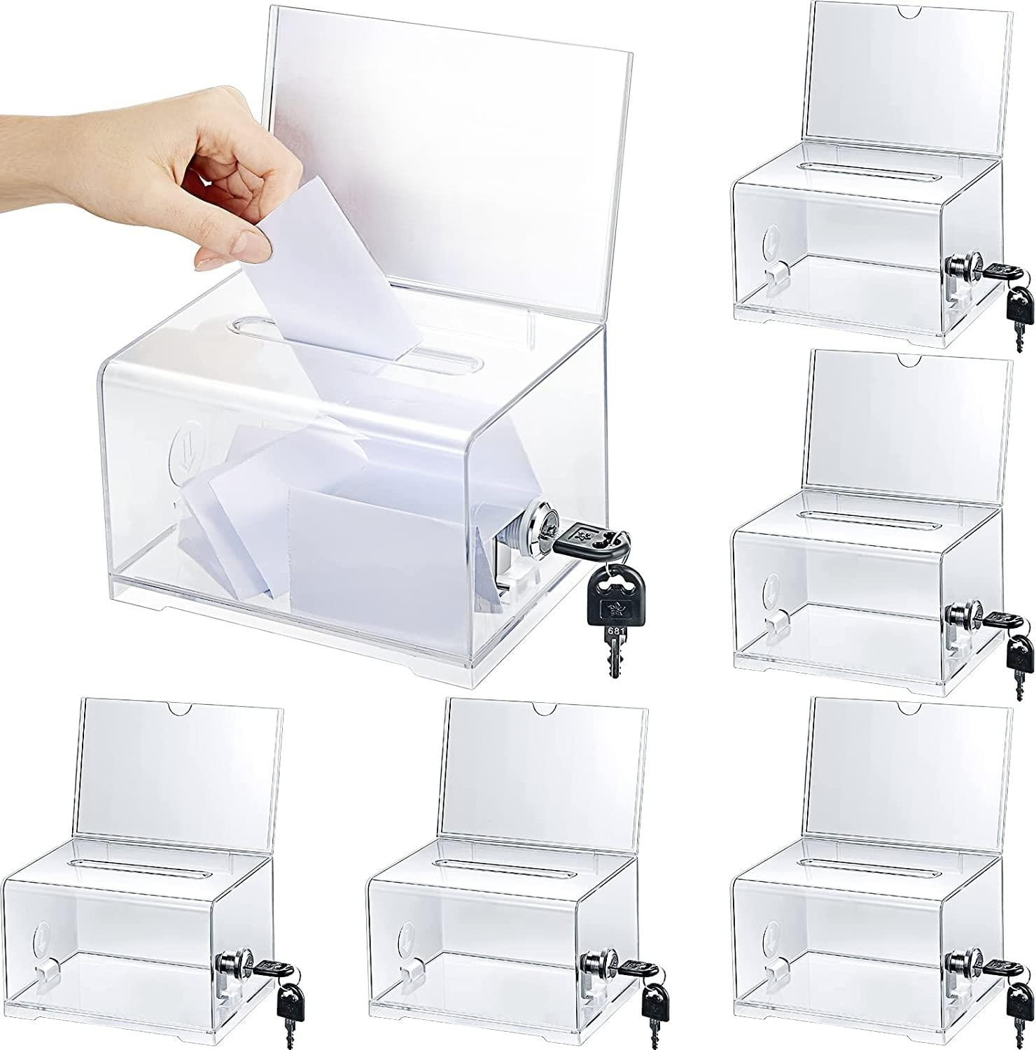 6 Pcs Acrylic Donation Box with Lock and Sign Holder Clear Ballot Box