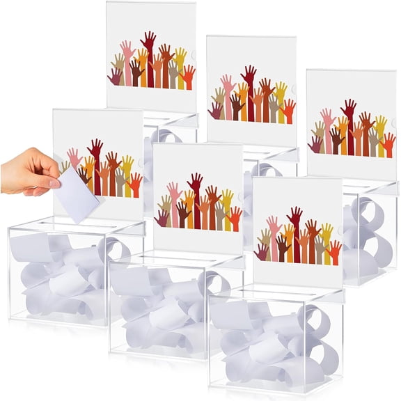 6 Pcs Acrylic Donation Box featuring Slot, 6 x 5 x 5 Inches Clear Ballot Suggestion Raffle Ticket Box featuring Sign for Fundraising, Raffle, Collecting, Donating, Voting