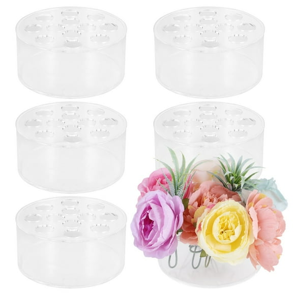 6 Pcs Acrylic Flower Vases, Clear Floral Centerpieces for Dining Table Decor, Modern 12-Hole Round Flower Boxes, Low Flower Holders with Holes for Wedding Party Decorations