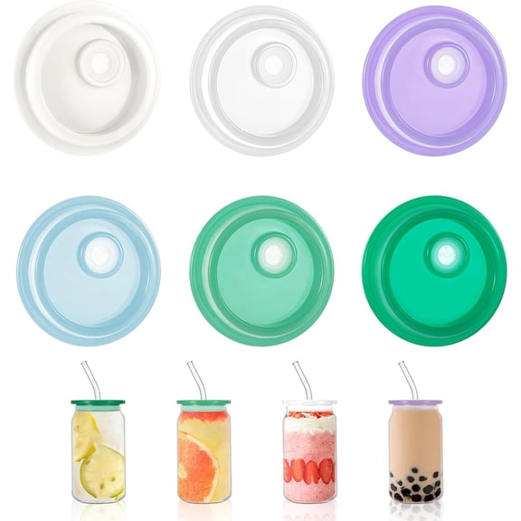 6 Pcs Acrylic Lids for 16 Oz Glass Cups, Bamboo Can Straw Lids for Glass Cups Acrylic Wooden Replacement Lid Reusable 20 Oz for 2.3 inch/58 mm Internal Diameter Soda Can Iced Coffee Cup Beer Juice