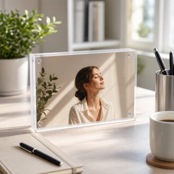 6 Pcs Acrylic Magnetic Picture Frames 4 x 6 Inch, Double Sided Frameless Clear Photo Frame, Thick Transparent Floating Display for Desk Wall Decor Gift Card Collection
