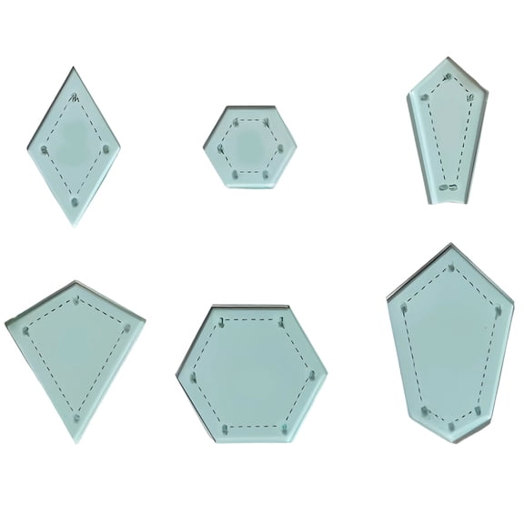 6 Pcs Acrylic Quilting Templates, Paper Piecing Shapes Set, DIY Sewing Measuring Tools, Patchwork Fabric Cutting Rulers with 90 Special-Shaped Design, Blue Transparent for Precision Seams