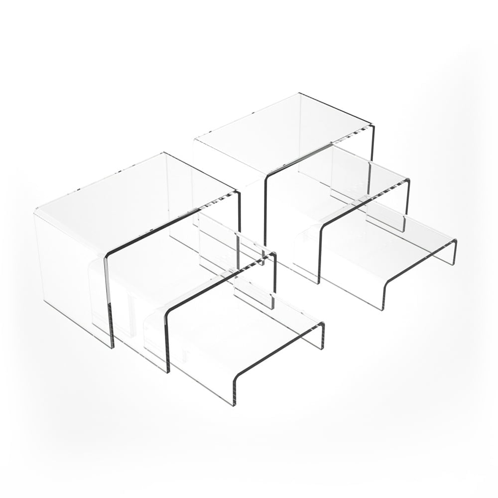 6 Pcs Acrylic Risers Display Stands, Acrylic Display Riser, Thickened to 3mm Clear Rectangular Display Shelf for Cupcake Stand, Collectibles Display and Retail Showcase (3'',4'',5'')