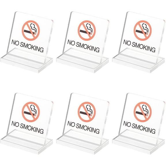 6 Pcs Acrylic No Smoking Table Signs Non-Smoking Desk Logo Indicator No Smoking Tabletop Sign Clear Table Stand Desktop Warning Sign for Business Office Resturant Hotel Cafe 2x2 Inch Clear