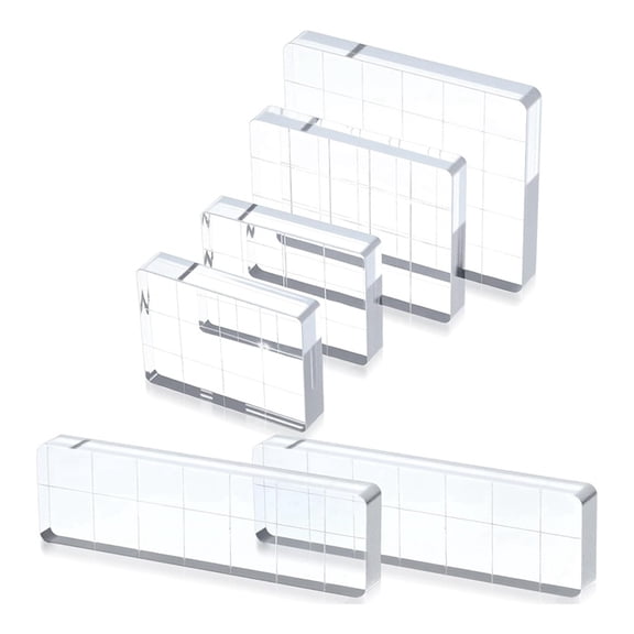 6 Pcs Acrylic Stamping Blocks,Clear Acrylic Stamp Block,Acrylics Blocks for Stamping,with Grid Lines for Crafts