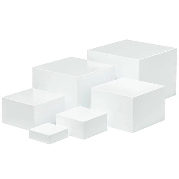 6-Piece Acrylic Dessert Stands Set - White Square Tiered Display Risers for Cakes, Cupcakes, Pastry, Wedding & Party Buffet Decor