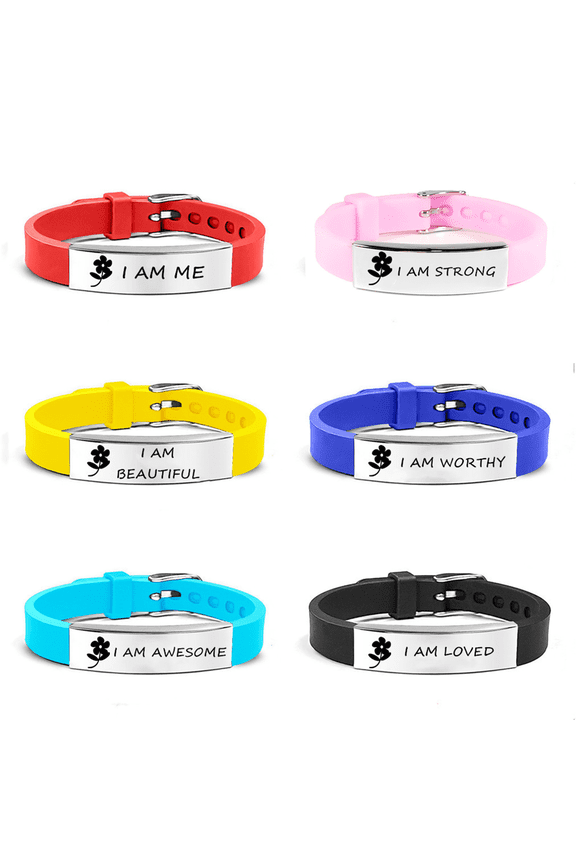 6 Pcs Adjustable Motivational Silicone Strap Bracelets Rubber Wristbands Inspirational Affirmation Reminder Bangles Youth Groups Inspiration Jewelry Gifts for Adults Preteen Teenage