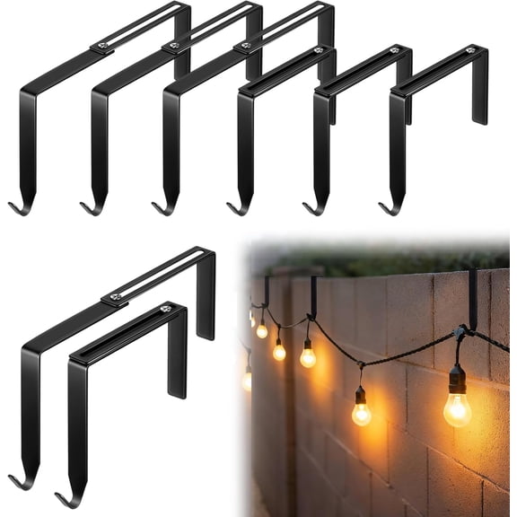 6 Pcs Adjustable Outdoor Light String Metal Hooks for 3.2-6 Inch Concrete Wall Cinder Block Fences Hangers No Drill and Fence(Black)