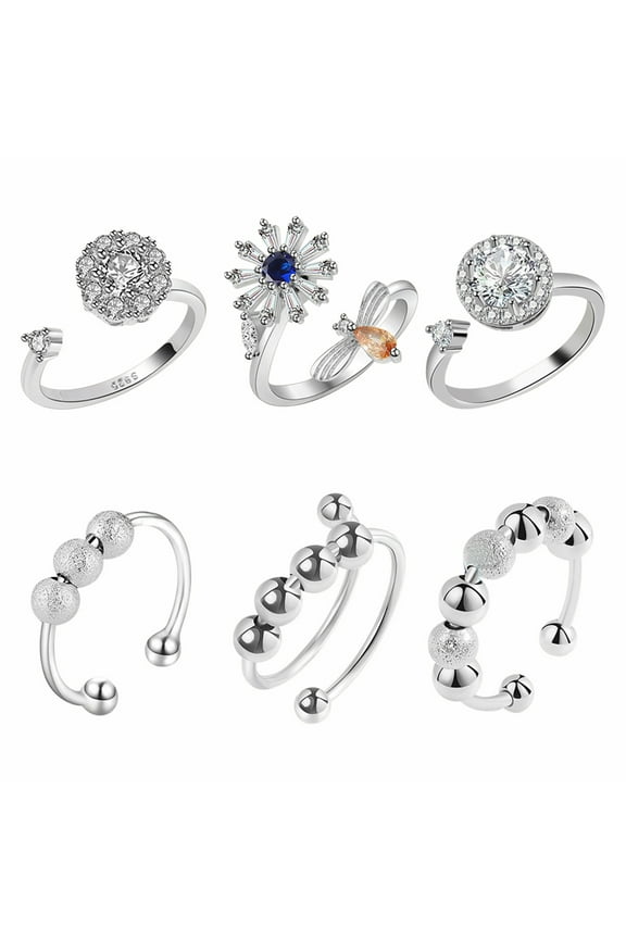 6 Pcs Adjustable Rotating Rings Unisex Anxiety Ring for Anti Stress Finger Rings Birthday Gifts
