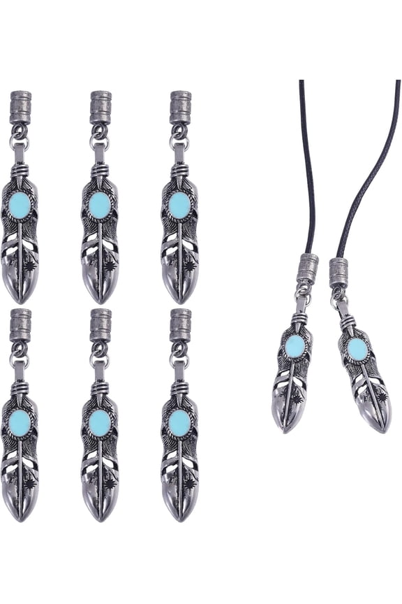 6 Pcs Alloy Bolo Tie Tips Feather Bolo Tie Tips Silver Feather Charms for Crafting Jewelry Findings Making Accessory Bolo tie Bracelet Necklace DIY Inner Diameter 4.8mm