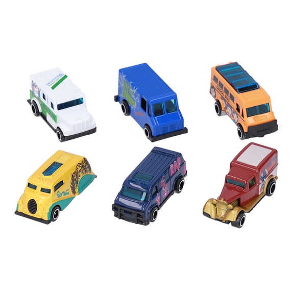 6 Pcs Alloy Car Model Sturdy Durable Alloy Plastic Different Shapes Vibrant Colors 1:64 Scale Metal Bus Toy Cars Set