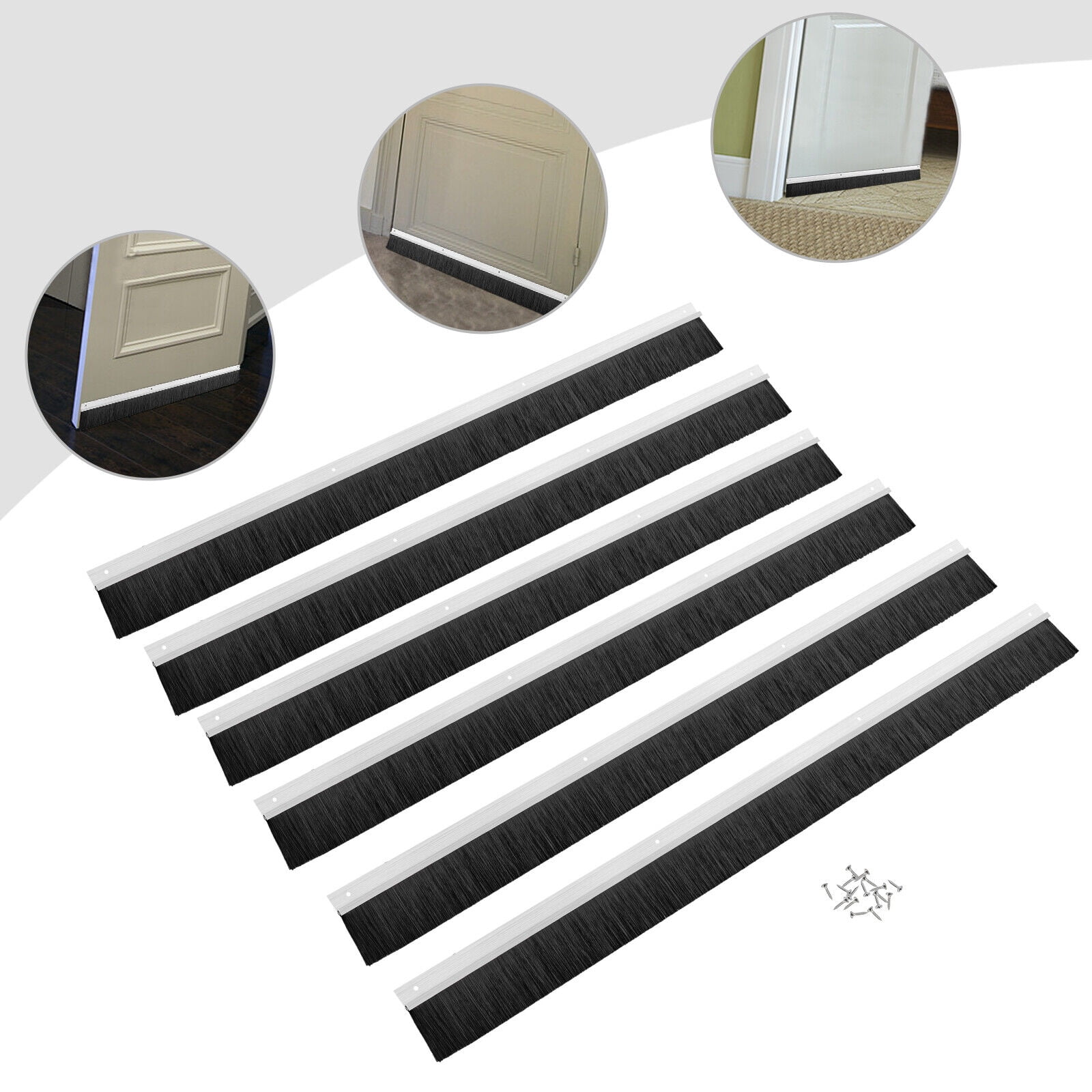 6 Pcs Aluminum Alloy Door Brush Sweep Seal Sliding Door Brush Seal Strip Weather