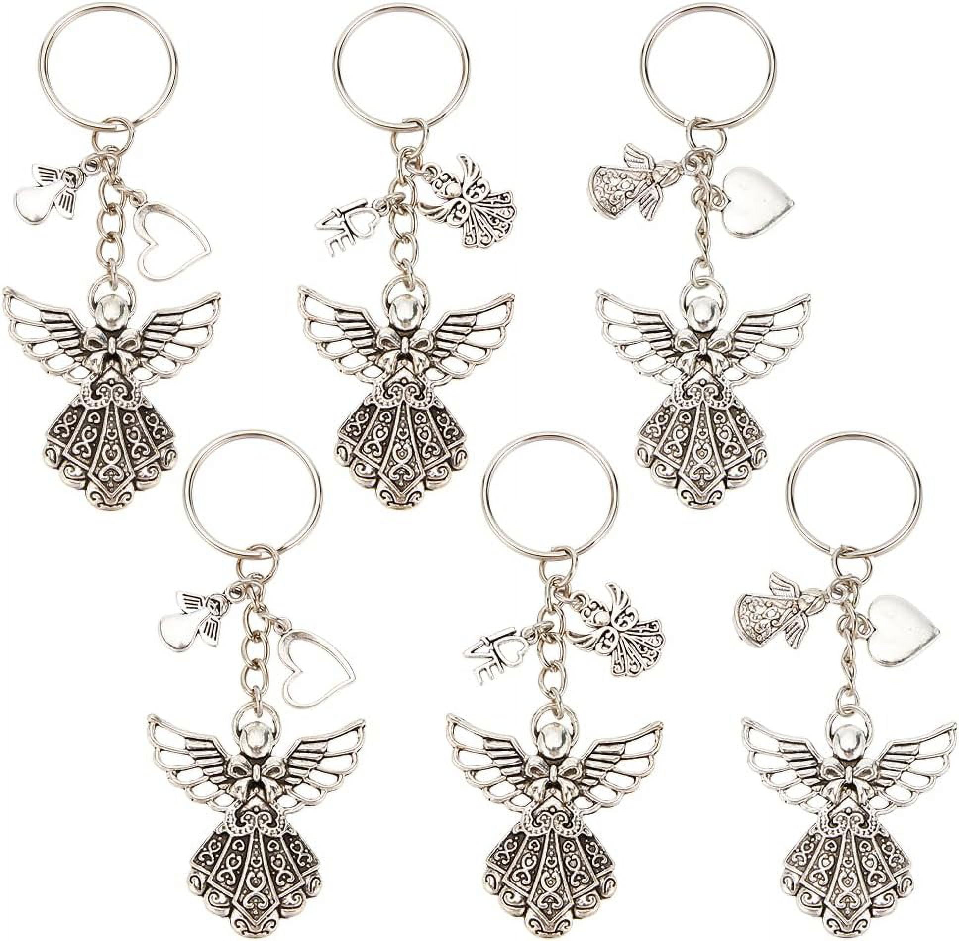 6 Pcs Angel Keychains 3 Styles Tibetan Style Alloy Guardian Angel Charm