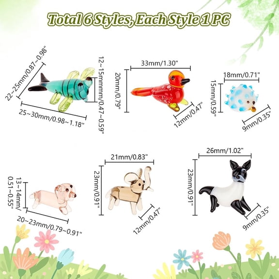 6 Pcs Animals Figurines 6 Styles Glass Animal Figurines for Table Home Decoration Dragonfly Bird Hedgehog Dog Elephant Palm Civet Glass Display Miniature