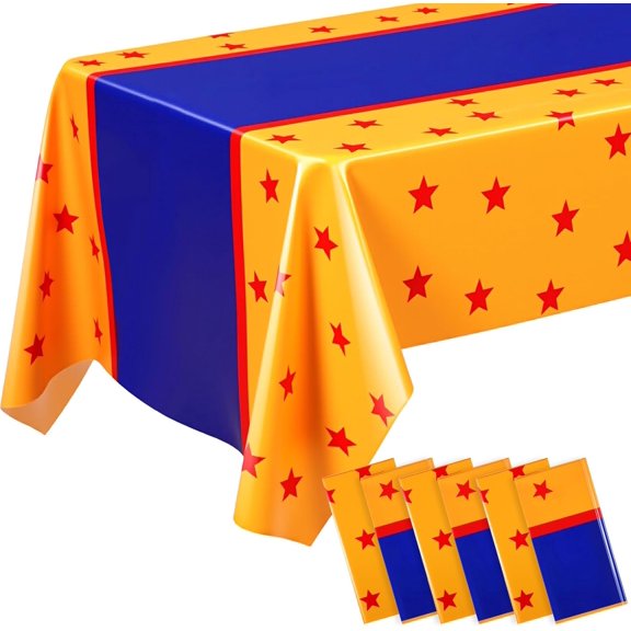 6 Pcs Anime Theme Tablecloth 108 x 54 Inches Cartoon Table Covers Blue Red Yellow Stars Printed Table Cloth for Birthday Party Decoration